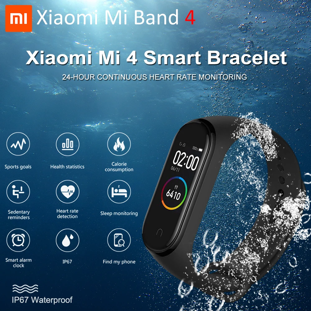 Глобальная версия Mi Band 4, смарт-браслеты Miband 4, браслет, пульсометр, фитнес, 135 мА/ч, цветной, Bluetooth 5,0, спортивный, водонепроницаемый браслет