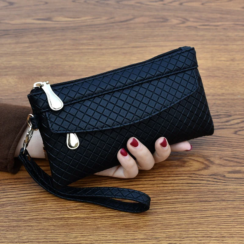 

clutch Organizer wallet women Organizer purse Plaid zipper long key coin bag Casual Women's wallet leather genuine money bag