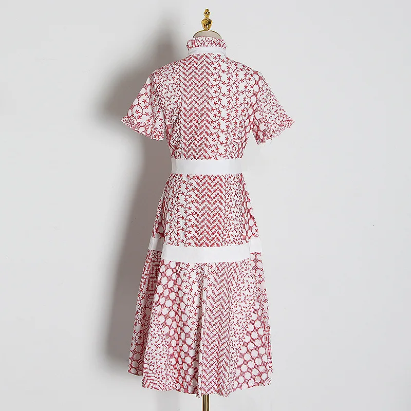 Женское летнее платье с вышивкой со стоячим воротником милое туника средней