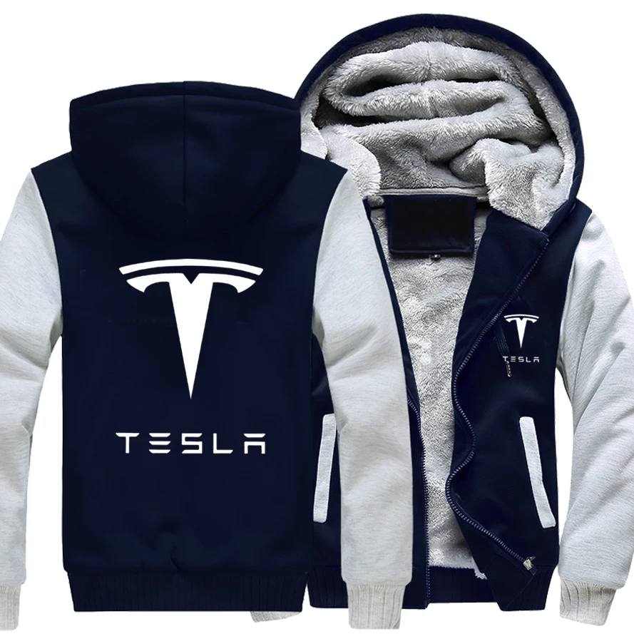 

New Winter Men's Tesla Jacket Casual Fashion Long Sleeve Zipper Hooded Plush Warm Sport Coat European Size S-5XL