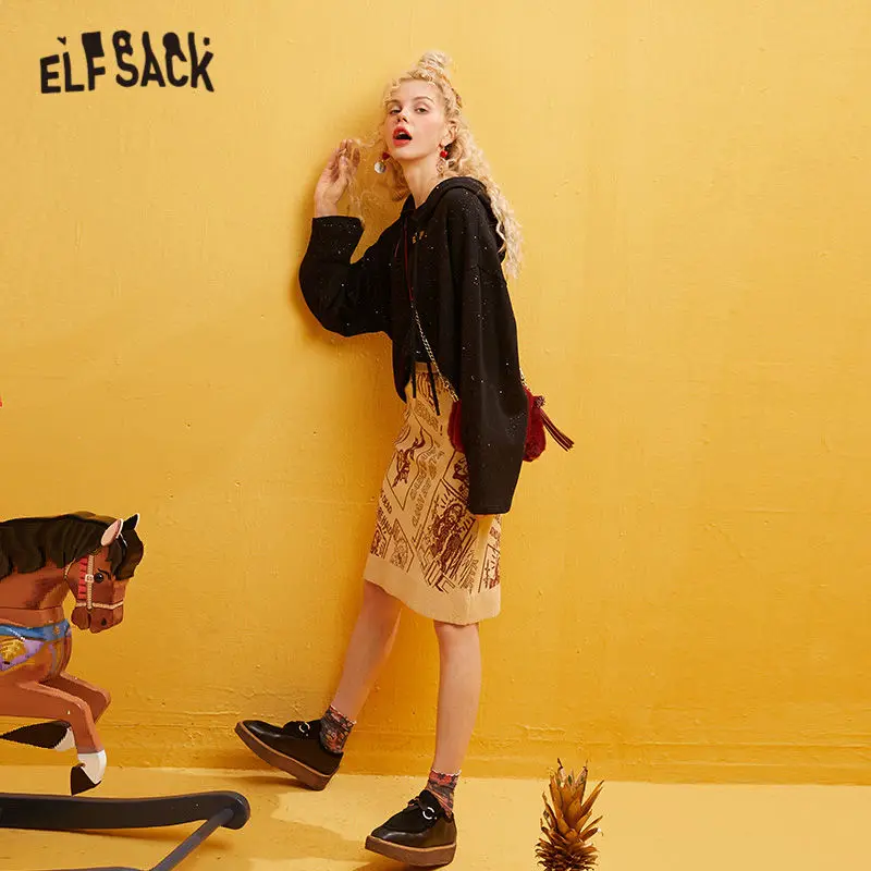 ELFSACK Camel Jesus трикотажные обтягивающие женские юбки с принтом зима 2019 новая яркая