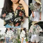 Женская модная летняя повседневная Свободная блузка с рукавом до локтя, топы с цветочным принтом листьев, рубашка размера плюс