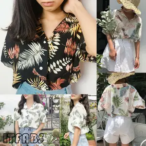 Женская модная летняя повседневная Свободная блузка с рукавом до локтя, топы с цветочным принтом листьев, рубашка размера плюс