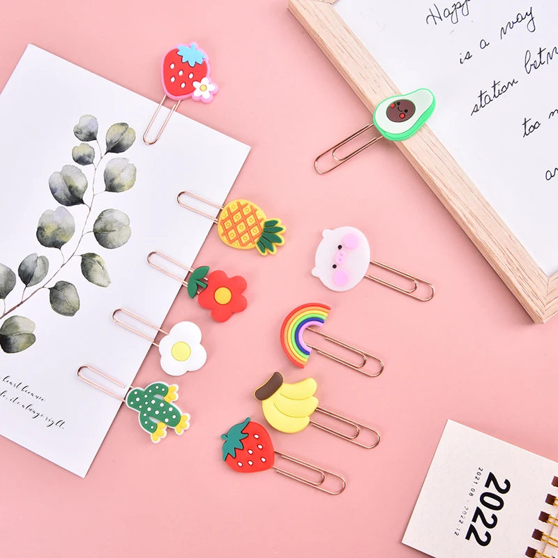 10 pcs/lot Cute Cartoon Fruit Animals Mini Paper Clips Bookmark Korean Stationery Kawaii School Office Supplies Book Accessories