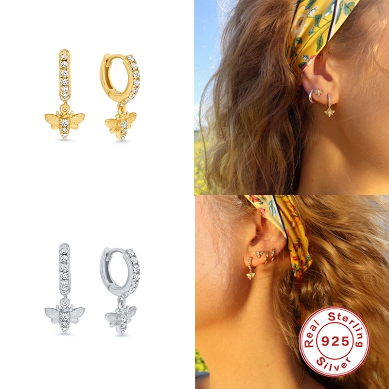 

Женские серьги-кольца Aide из стерлингового серебра 925 пробы с подвеской в виде пчелы, пряжка для ушей, Радужный Классический Маленький гвозди...