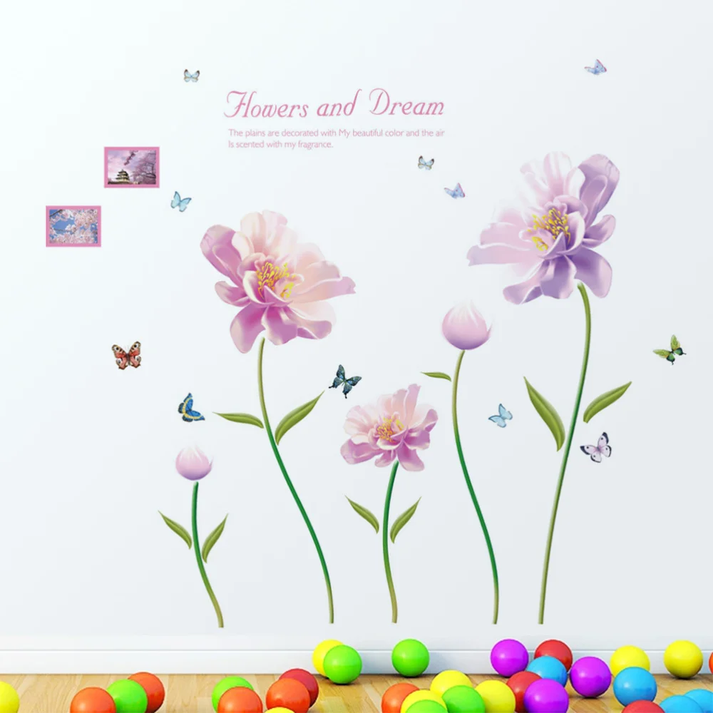 

3D Effect Flowers Decorative Wall Sticker Romantic Flowers and Dream Bedroom Living Room DIY Wallpaper Decals