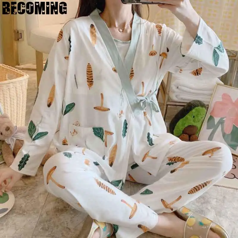 Пижама для беременных 3 шт./компл. ночная рубашка и кормящих грудью сна халат