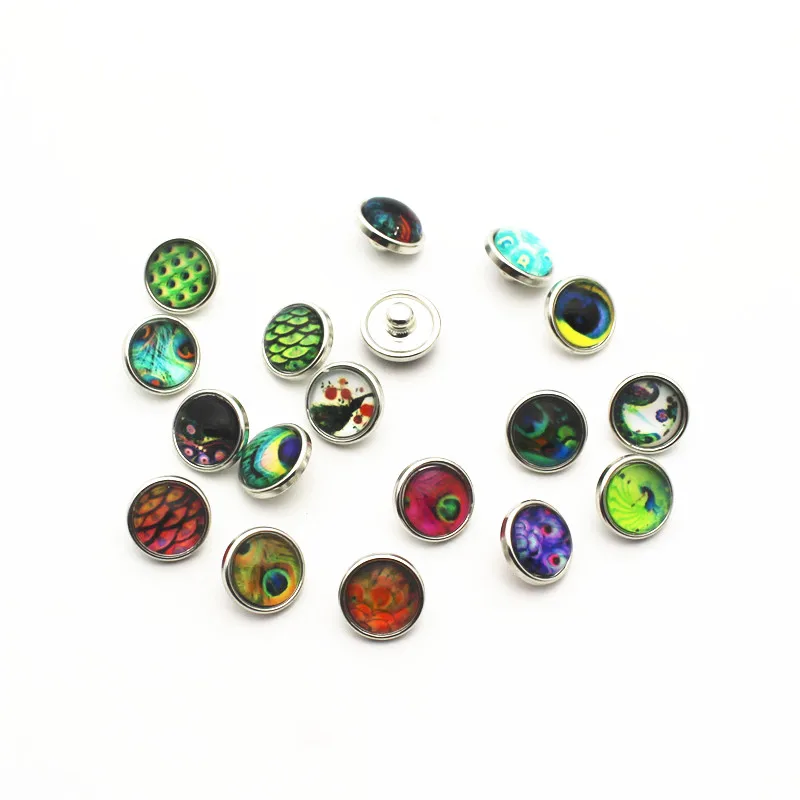 Горячая продажа 20 шт/партия павлиньи перья 12 мм Стеклянная застёжка бусинка DIY