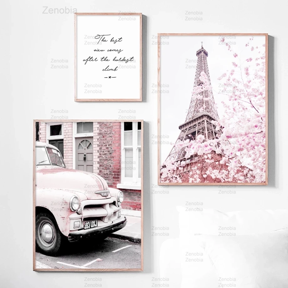 Розовая башня Парижа улица пион цветы домашний декор настенная Картина на холсте