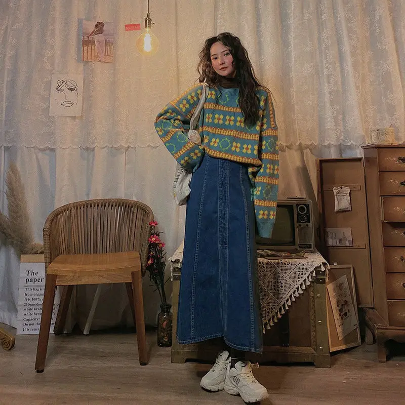 

woman faldas mujer school girls slim Cute fashion korean style winter Dark blue Denim Skirt faldas faldas mujer moda 2020 xl