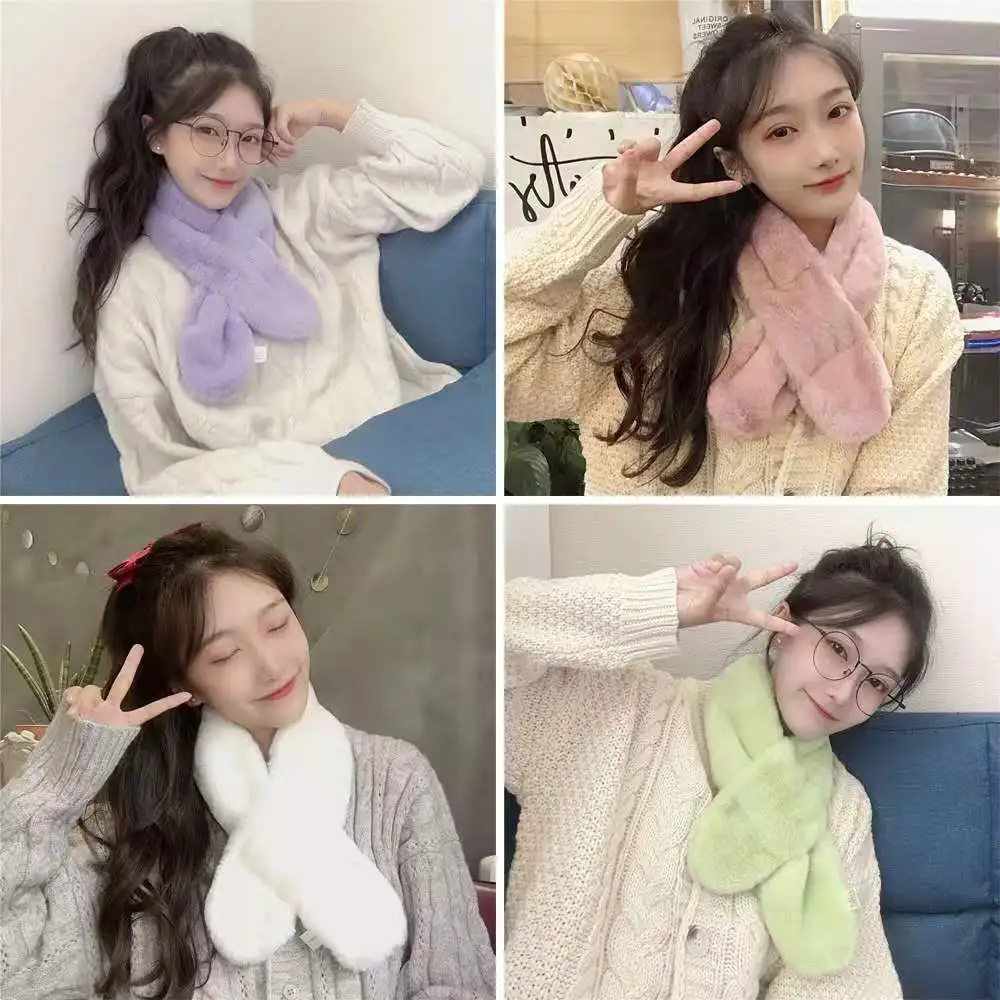 

pure color female scarf imitation rex rabbit wool scarf warm fur cross neck scarf versatile parent-child scarf