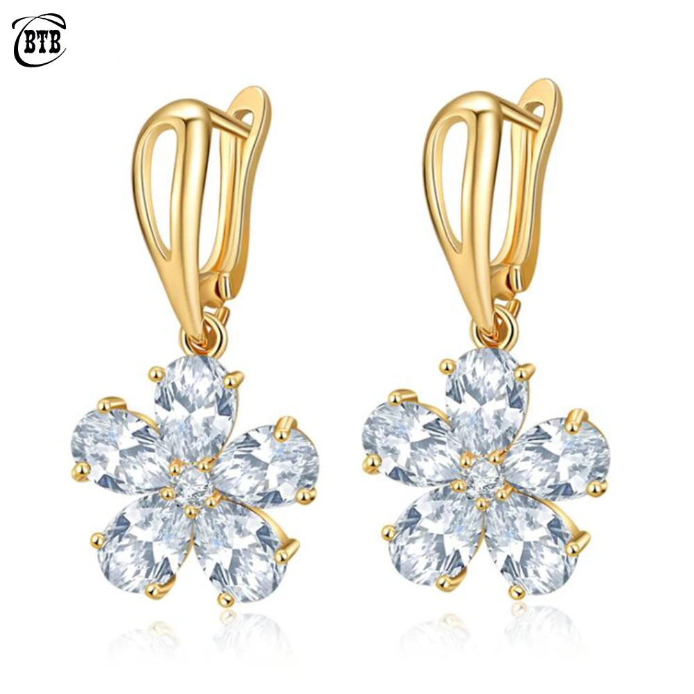 Новые золотые пять листьев цветок AAA белый натуральный циркон висячие серьги