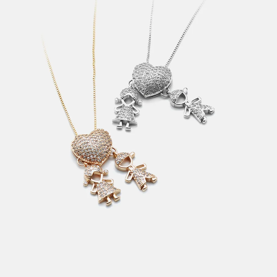 

Clavicle Gold-plated Cute Boy and Girl Pendant Necklace Fashion Diamond-studded Zircon Jewelry Factory Wholesale
