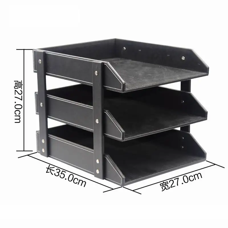 Черный/коричневый 3 слойный стол из искусственной кожи A4 ящик для документов