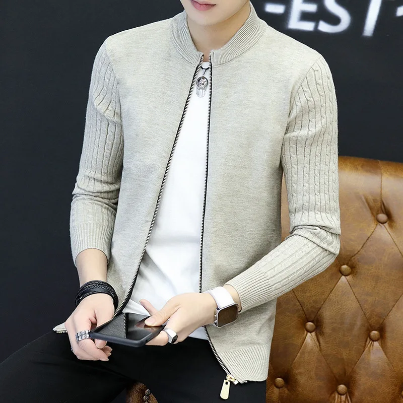 Мужской свитер с воротником высококачественный Модный корейский приталенный