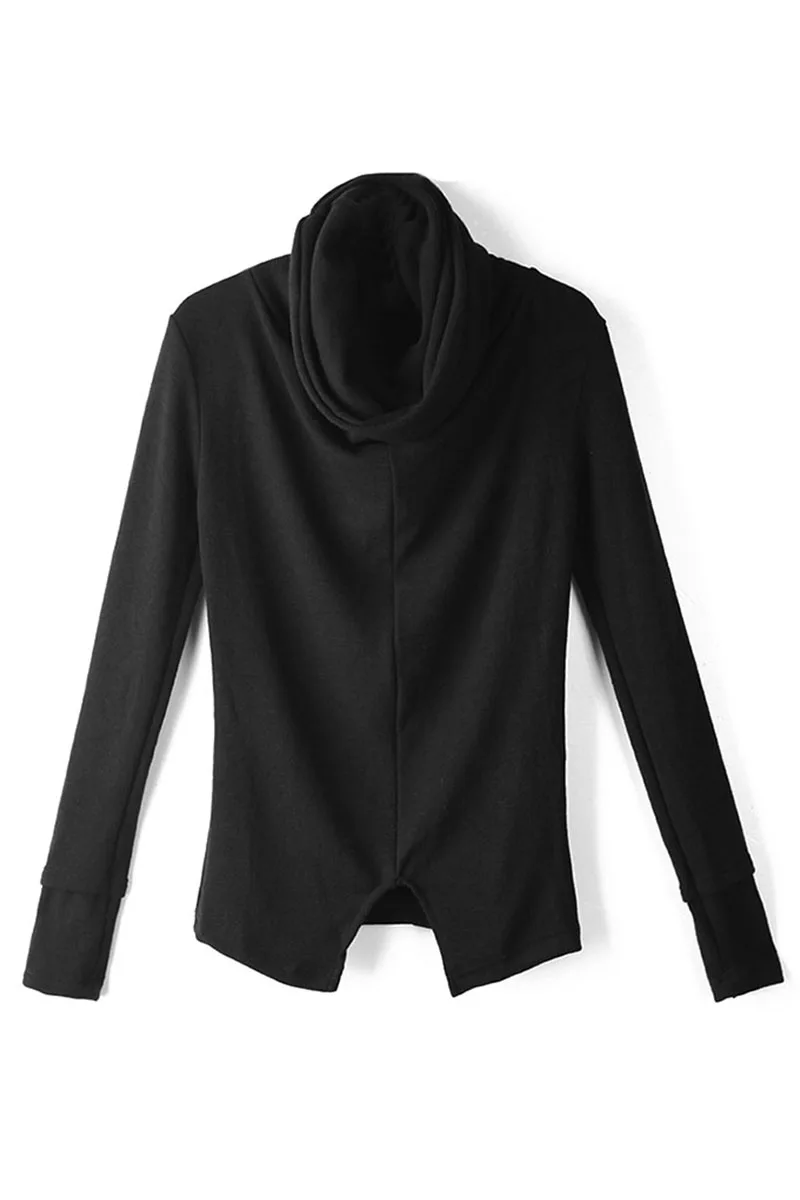 Мужская приталенная водолазка темно черный свитер с воротником стойкой весна