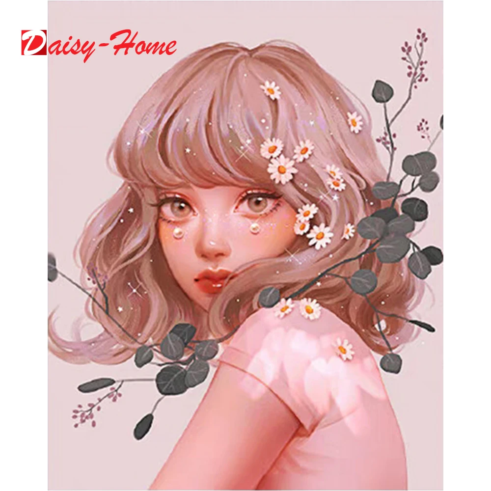 

5D Diy Diamond Painting Cartoon Girl Flower Portrait Full Square/Round Diamond Embroidery Mosaic Kit HD Quality Handmade Mural