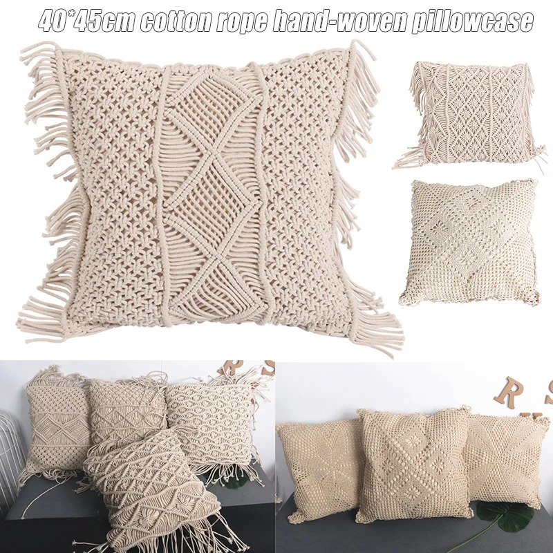 

Pillowcase Bohemia Weaving Pillow Cover Hug for Hold Pillow Home Decor Hollow Solid Color DC120