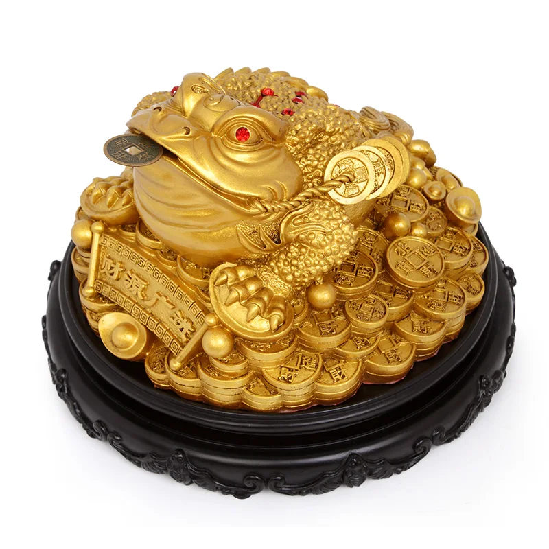 Resin tripod toad Chinese lucky money frog sculpture and lucky coin feng shui home accessories bring wealth Home decor