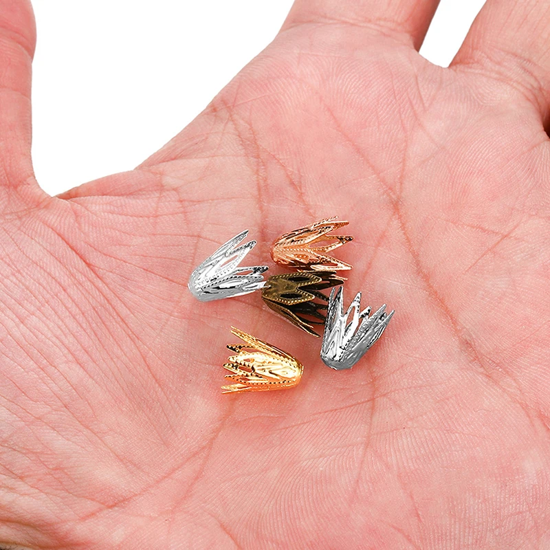 

Hot 100pcs/lot Hollow Out Flower Shape Filigree Cone End Beads Caps For DIY Bracelet Earrings Jewelry Making Accessories 8*10mm