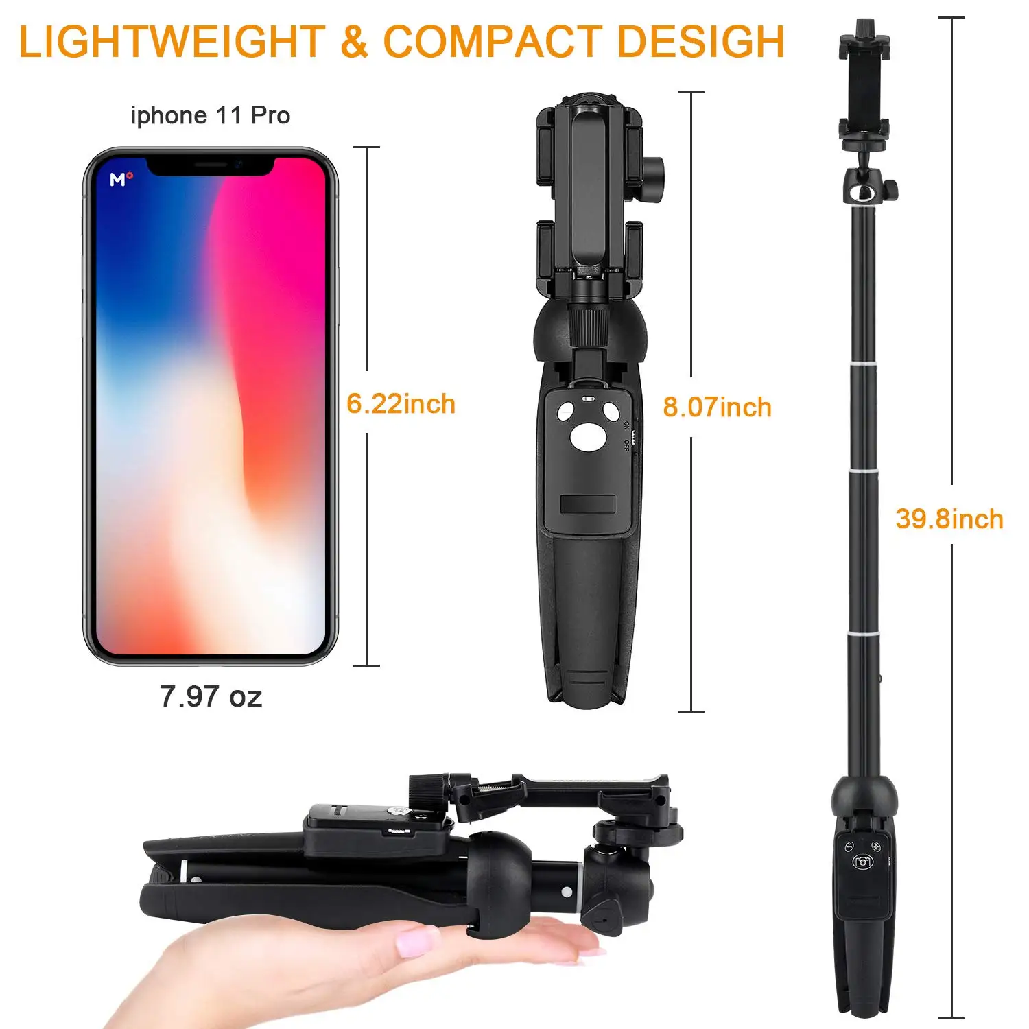40-inch Selfie Stick Tripod Extendable Stand with Wireless Remote Compatible iPhone Xs Max/X/8/Samsung | Электроника