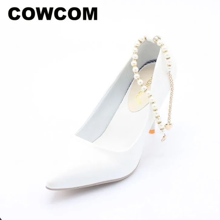 COWCOM 10cm Thin Heels Women Shoes Sexy Pointed White Pumps Pearl Sandals Ladies LSS-9996 | Обувь