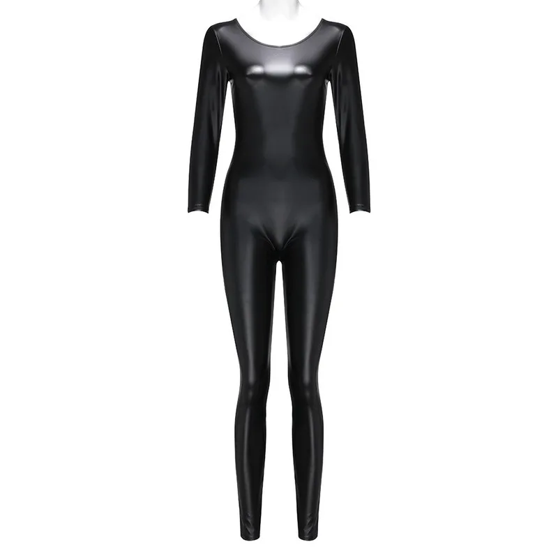 Женский комбинезон из искусственной кожи черный латекса облегающий эротический
