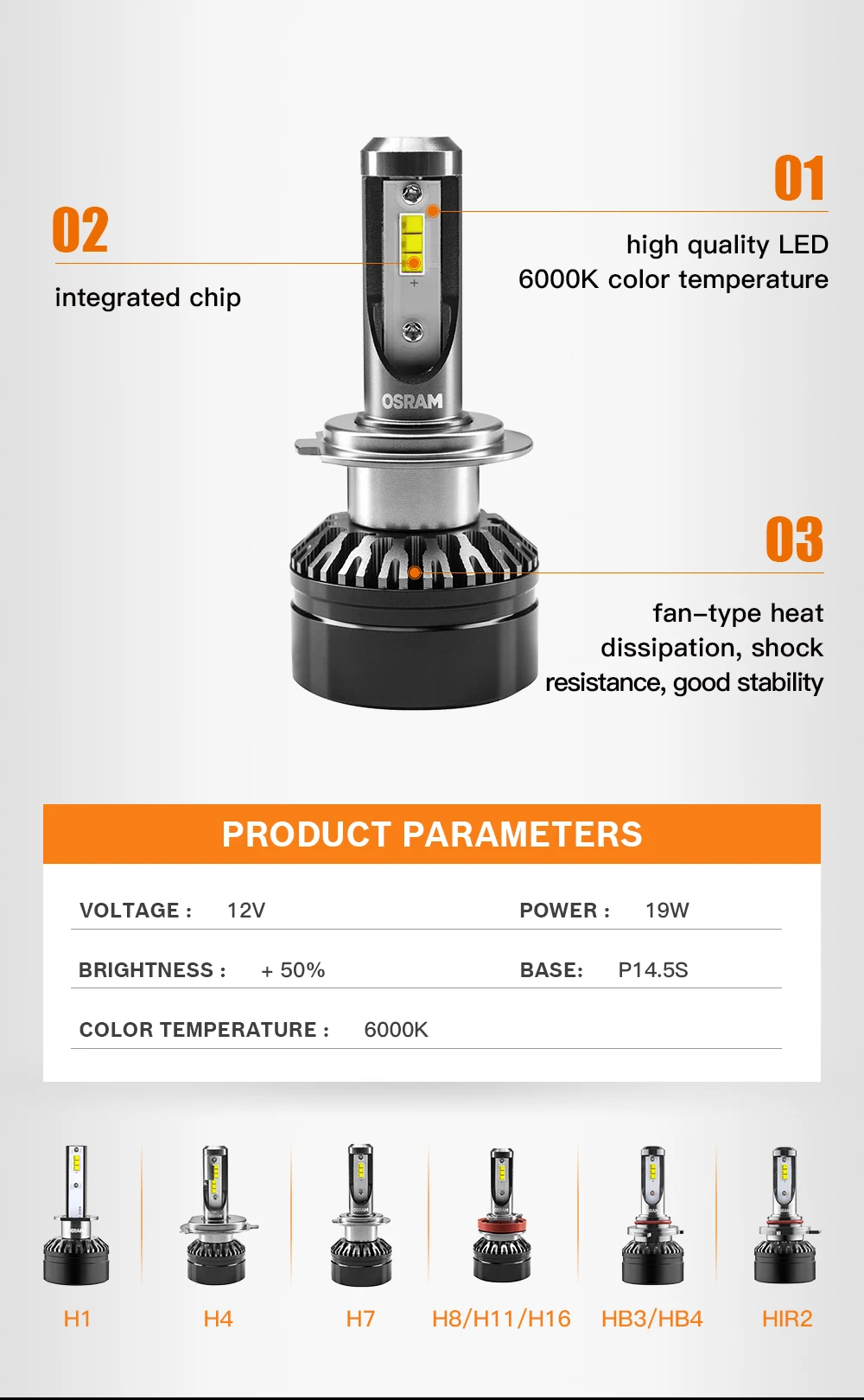 Osram H11 Светодиодный автомобильный светодиодный фонарь, модификация, замена обновленных фар, Автомобильная лампочка освещения, энергосберегающая лампа 6000k
