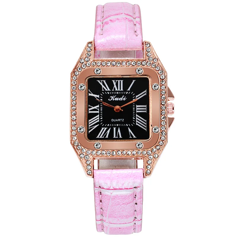 Роскошные наручные часы с кожаным ремешком для женщин модные квадратные маленьким циферблатом кварцевые