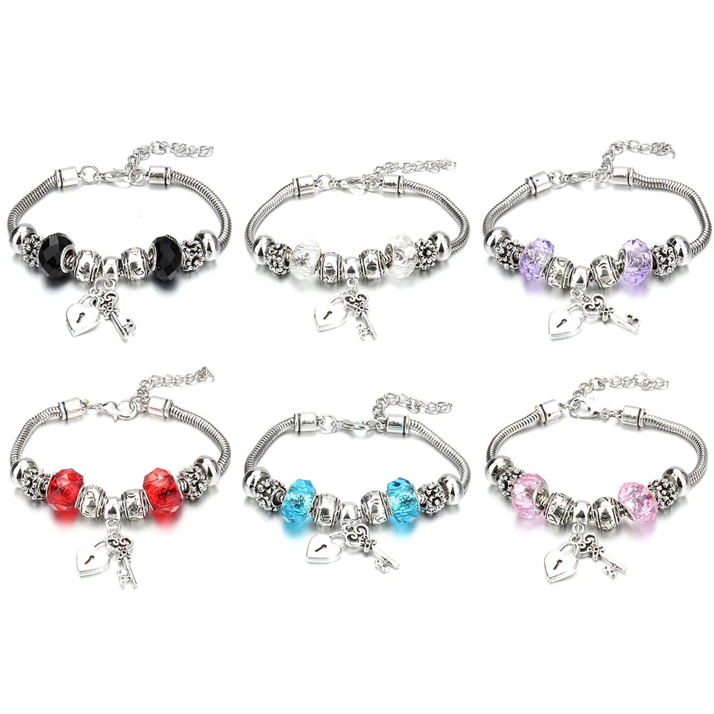 Лидер продаж очаровательные браслеты в форме ключа сердца 6 цветов для женщин и
