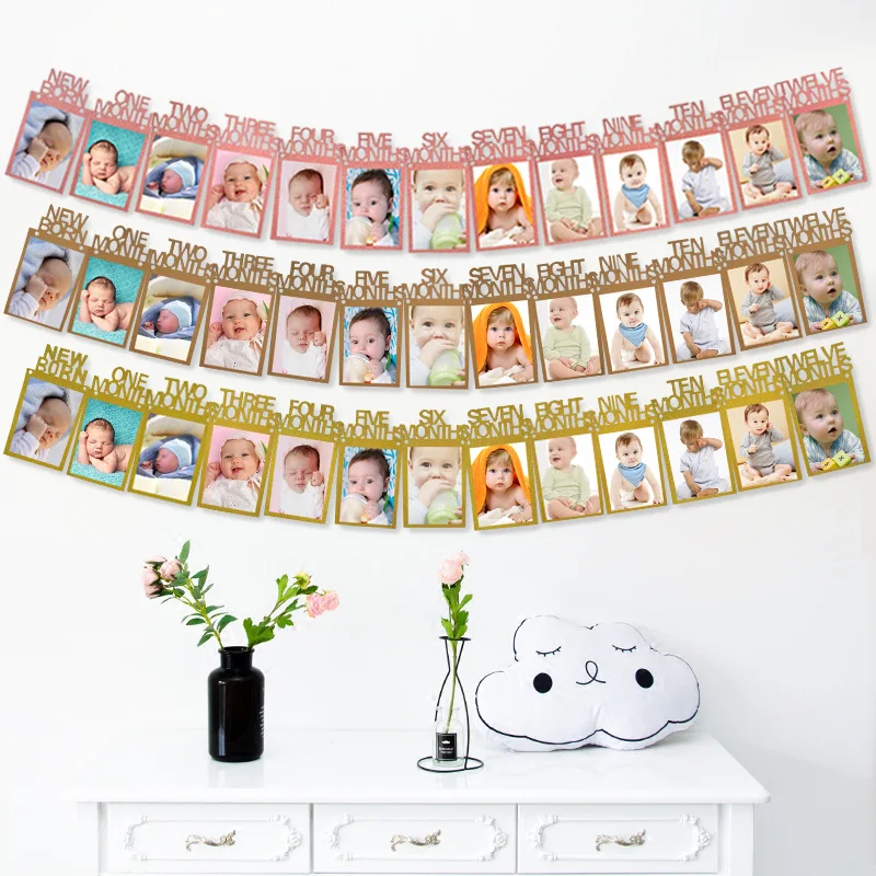 12 месяцев баннеры для фотосъемки Детские дня рождения детские бумажные гирлянды