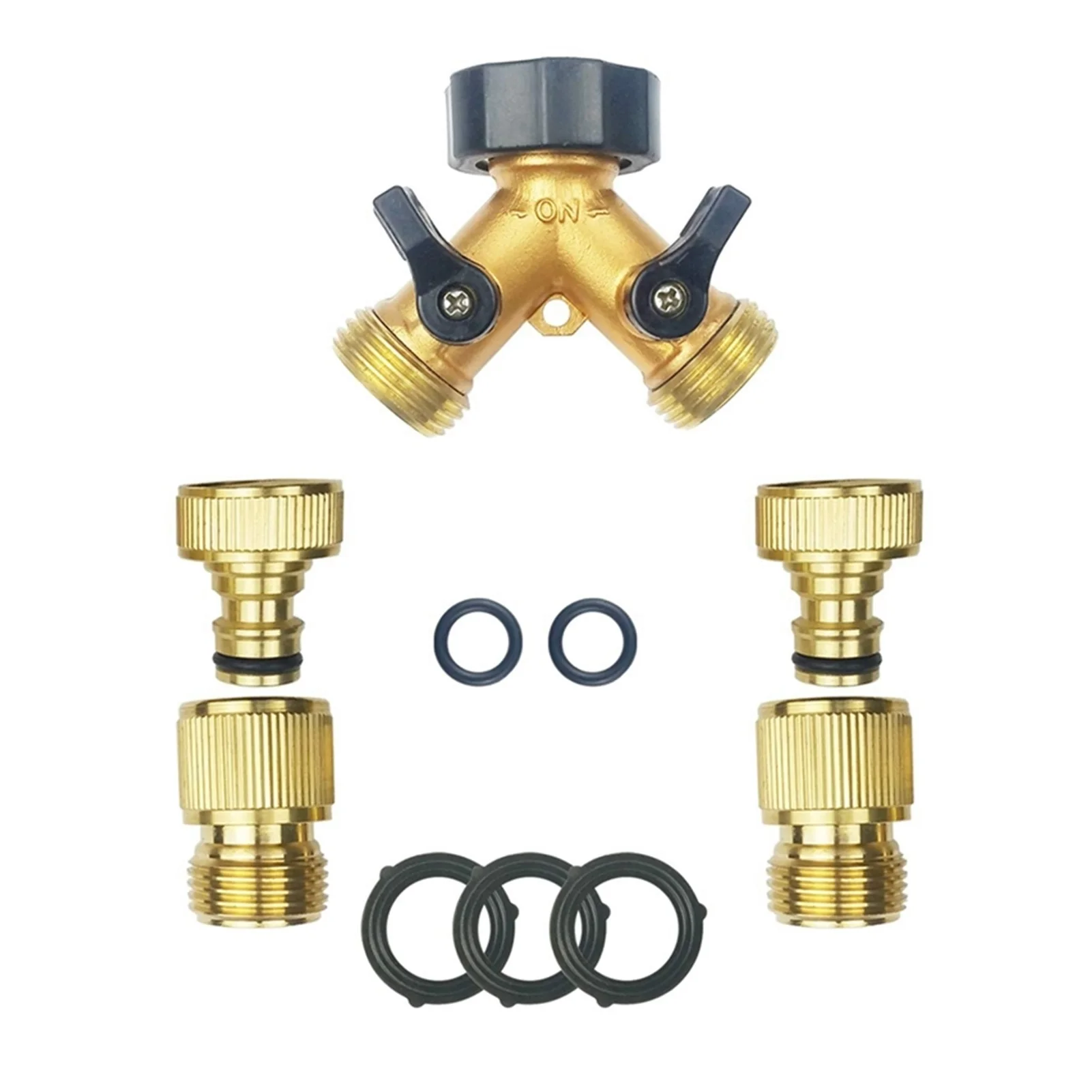 

Y-образный разветвитель для шланга, 2 штекера, 2 гнезда, латунный (2 выхода) и 5 дополнительных шайб, 3/4 дюйма, латунный садовый шланг, быстроразъ...
