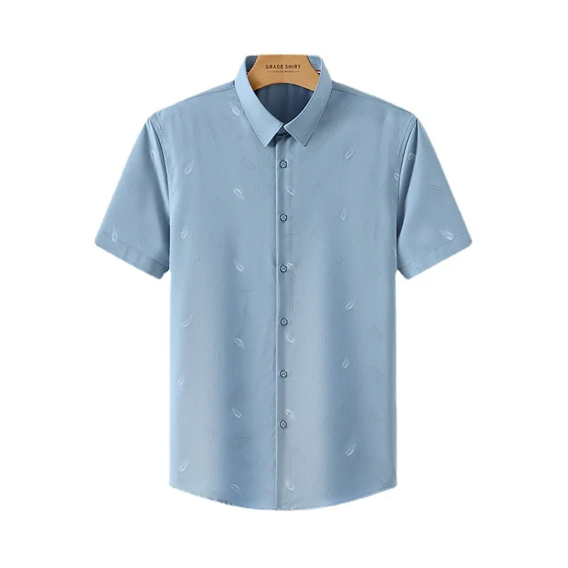 20Color Soft Cozy No Pockets Thin Solid Color Printed Short-sleeved Shirt Men Slim Fit Non-iron Work Shirt Casual Business Shirt