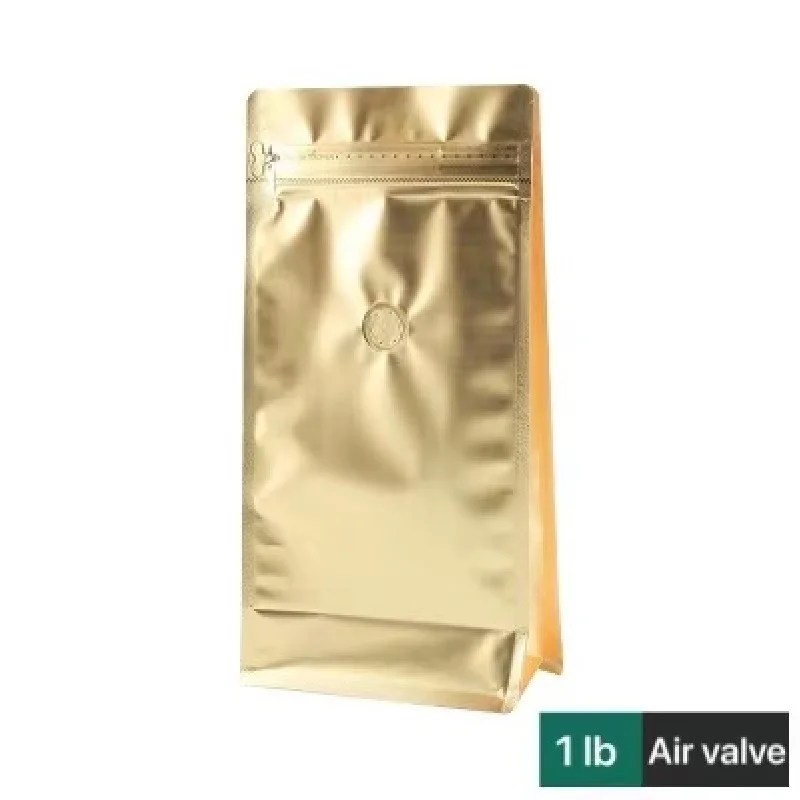 

100Pcs 1 LB Eight Sides Sealing Aluminum Foil Air Valve Flank Zipper Coffee Bean Or Food Bag Storage Universal Bag