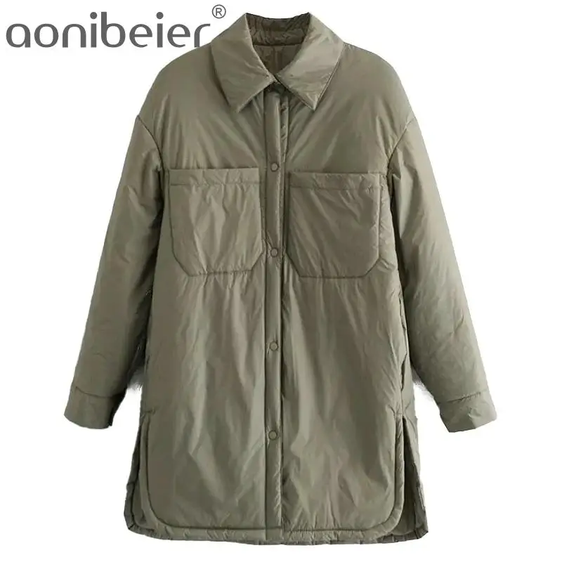 Женские парки Aonibeier Za Traf тонкая куртка-рубашка оверсайз Женское пальто Armygreen