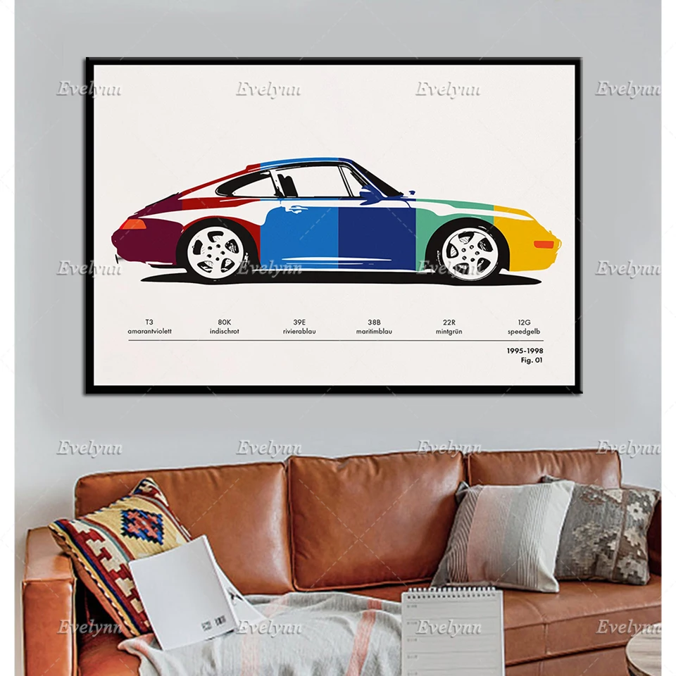 Porsche 911 993 цветные плакаты с Энди вархолом классический автомобиль Carrera Turbo водяным