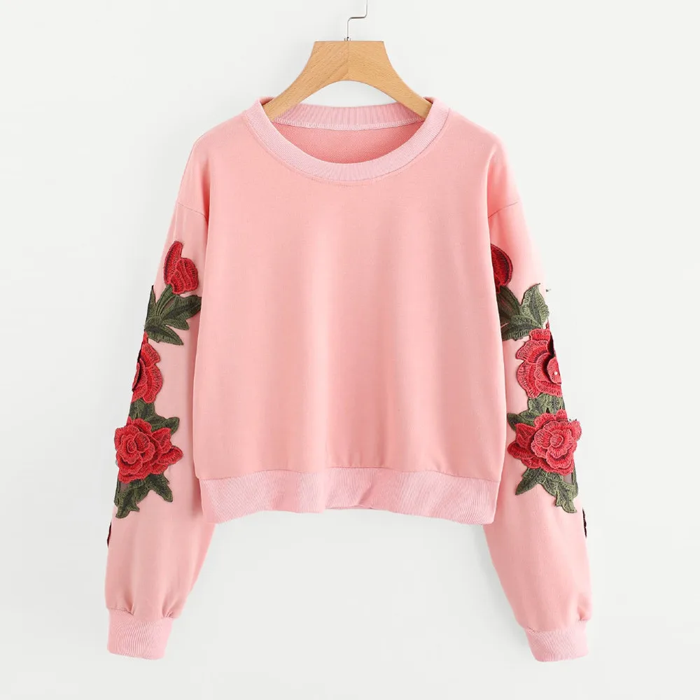 2018 зимняя Толстовка с длинным рукавом вышивкой розы толстовка аппликацией