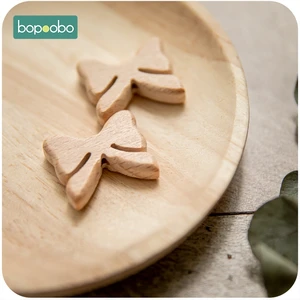 Bopoobo, 50 шт., Буковые бусины в форме банта, Детские Прорезыватели, деревянная цепочка для пустышки, BPA бесплатно, деревянные Прорезыватели для зубов для новорожденных