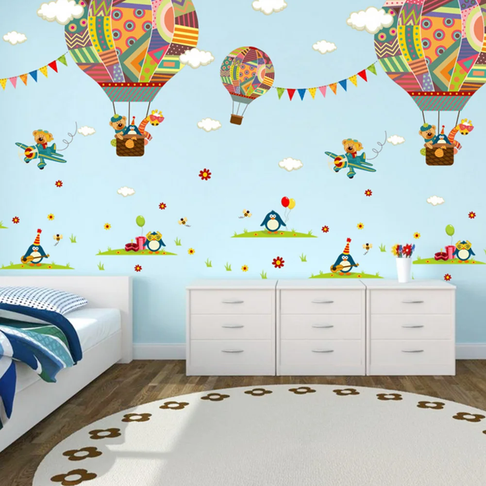 

90*30cm Cartoon Hot Air Balloon Labels Wall Sticker, Removable Stickers in the Bedroom Living Room Lounges