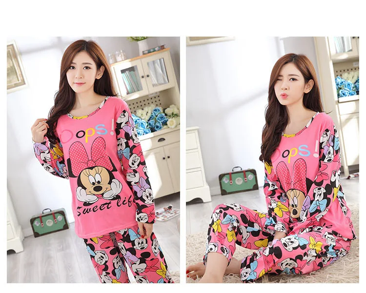 2021 Disney Mickey Mouse Women Pajamas Set Girl Spring Sleepwear Minnie Pijama Long Pyjamas Suit Female Mujer Clothing Nightwear | Детская