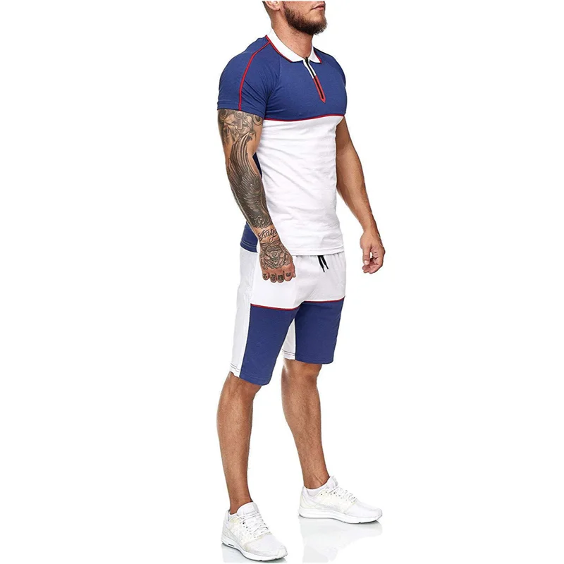 

2021 New Summer Men's Shorts Suits Male Casual Splicing Running Shorts Sets Homme 2-Pieces Short Sleeve Tops + Pants Men Clothes