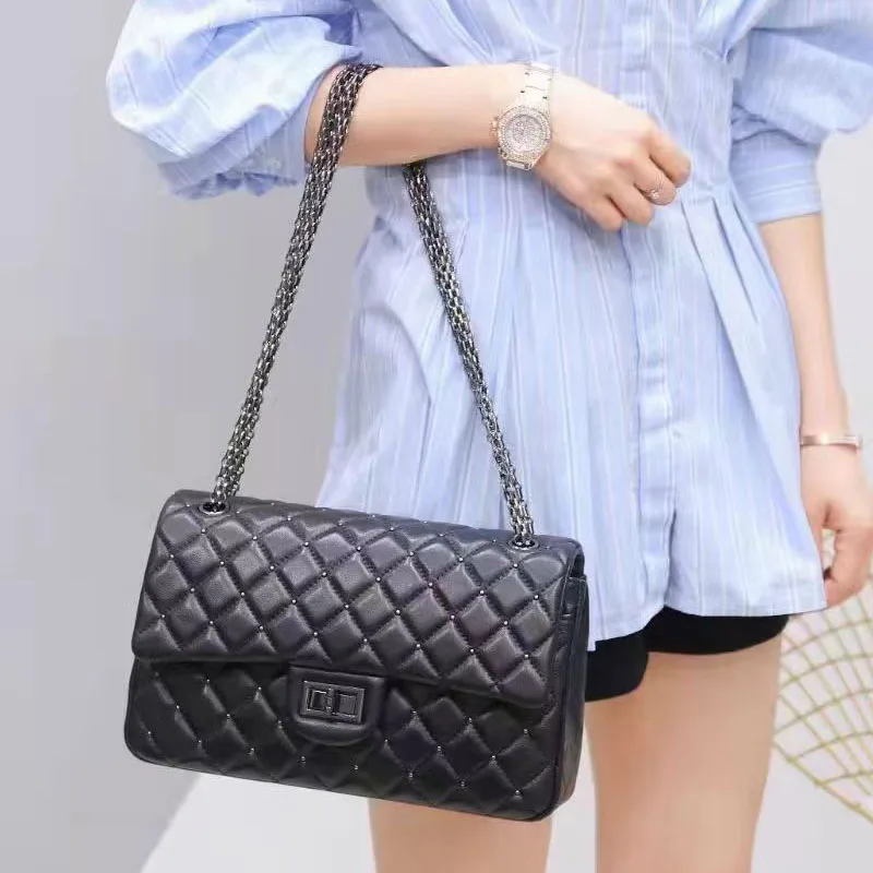 

San Maries Brand Sheepskin Leather Crossbody Bags Chain Designer Lady Shoulder Messenger Bag Purse Rivets Purses Bolso Mujer