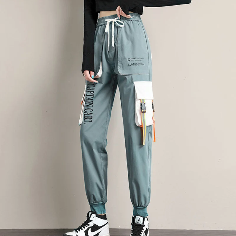 

Big Pocket Ankle-length Trousers Woman Fashion Loose Streetwear Casual Pants Women Cargo Pants New Arrival Elastic Waist