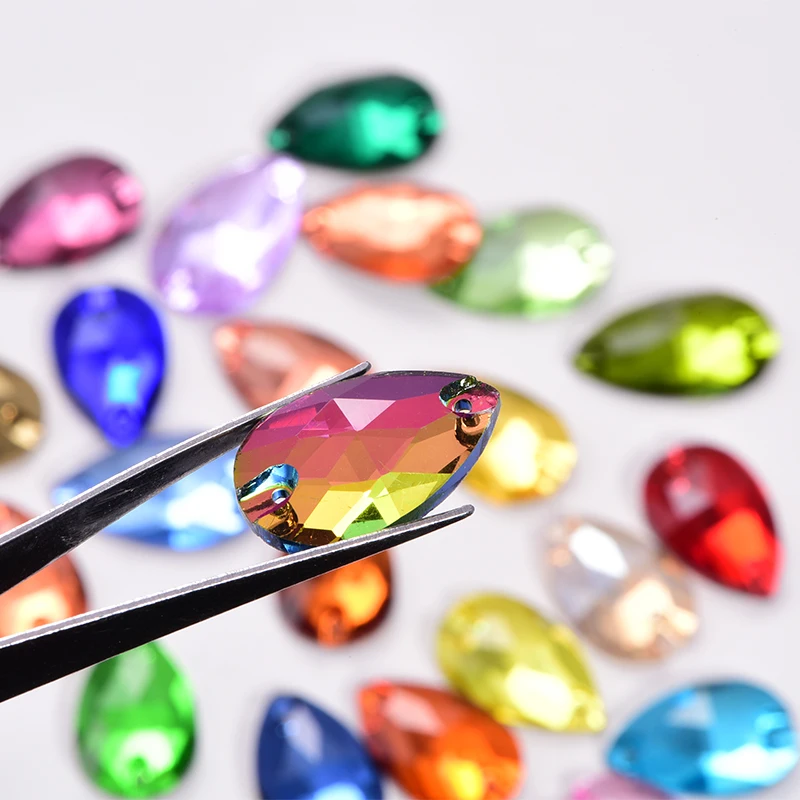 7 размеров красочные каплевидные стразы разных цветов стеклянные со стеклянным