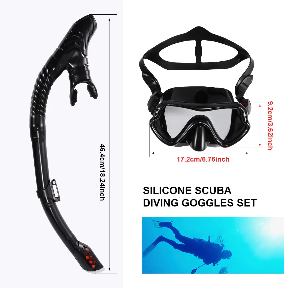

Professional diving mask silicone mask scuba diving mask snorkeling anti-fog goggles glasses set underwater swimming equipment
