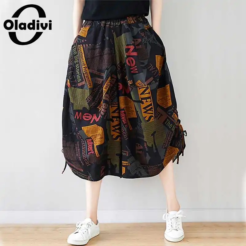 

Oladivi 4 Цвета размера плюс с модным принтом и брюки с широкими штанинами для женщин на каждый день свободный низ женские хлопковые льняные кап...