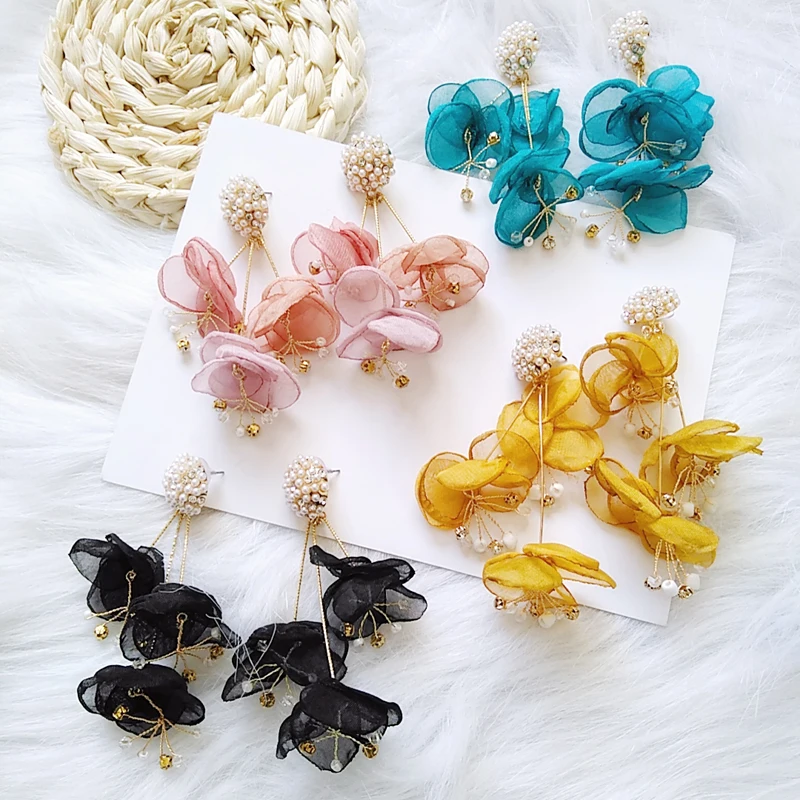 

Ztech New High Quality Lace Fabric Flower Earrings For Women Big Pink Rose Flower Trendy Womans Earrings Drop Earrings Jewellry