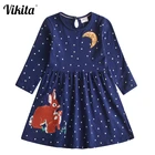 VIKITAДетское платье для девочек весенне-осеннее милое платье для принцессы, хлопковая одежда с длинными рукавами одежда для девочек платья трапециевидной формы с кроликом для девочек