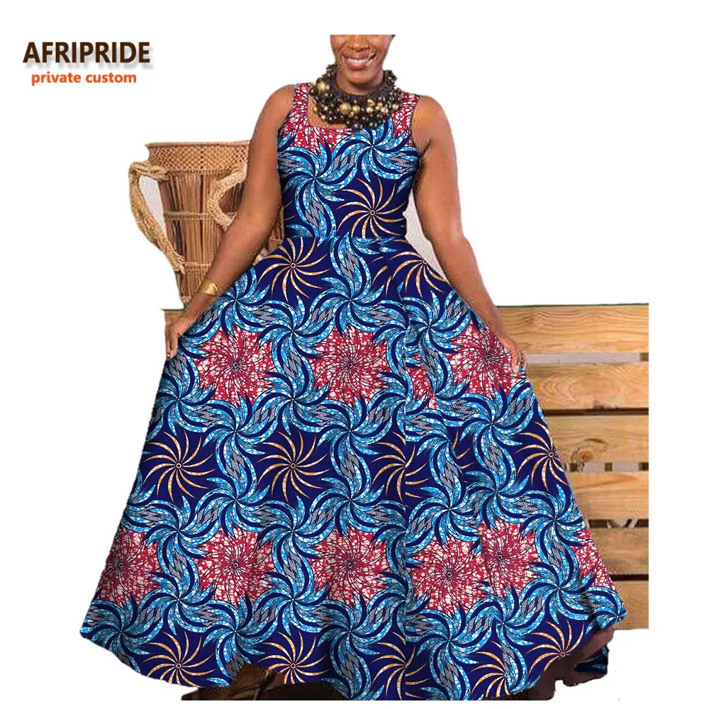 Afripride/модное платье в африканском стиле для женщин, сделанное на заказ, с принтом Анкары, без рукавов, длиной до щиколотки, вечерние, хлопковое платье A722575 - Цвет: 571J