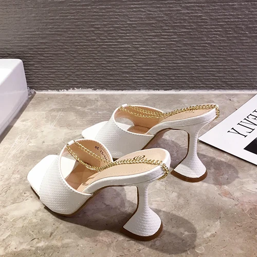 

Woman Chain Sandals 2021 Summer Women's Square Toe High Heels Comfortable Ladies Female Fashion Footwear New Women Shoes